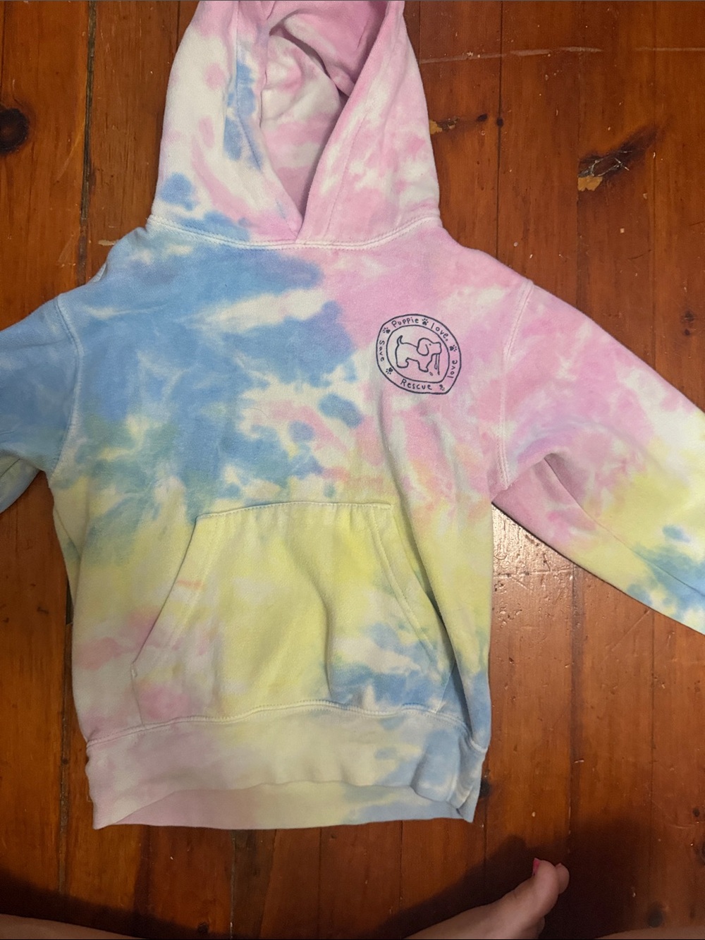 Kids Tie-Dye Hoodie with Puppy Patch - Pink, Blue & Yellow